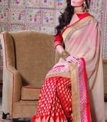 Red raw silk weaved designer saree with multi colour border-SR5717