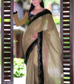 Gold foil shimmer party wear saree in black velvet border-SR5719
