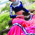 Peach & pink georgette zari worked saree in royal blue velvet border-SR5722