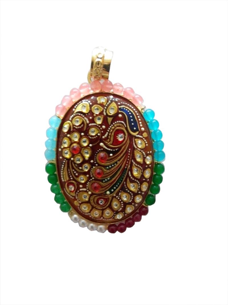 tanjore art  peacock pendant