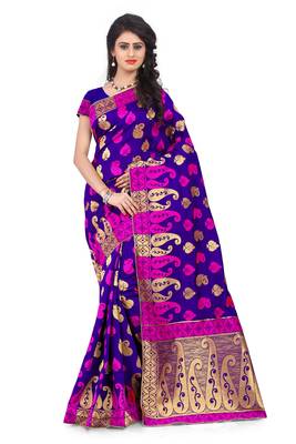 Purple woven banarasi art silk saree with blouse 1