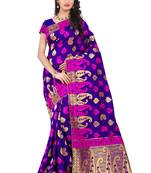 Purple woven banarasi art silk saree with blouse
