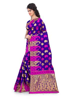 Purple woven banarasi art silk saree with blouse 2