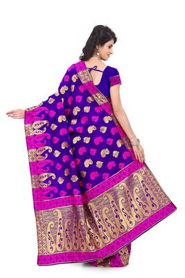 Purple woven banarasi art silk saree with blouse 3