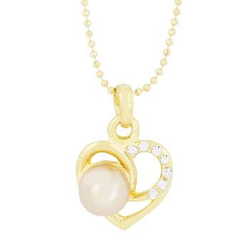 Heart CZ 18K Gold Brass American Diamond Pearl Necklace Pendant Chain Set Girls Women 1