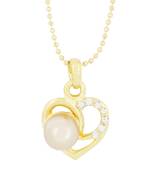 Heart CZ 18K Gold Brass American Diamond Pearl Necklace Pendant Chain Set Girls Women