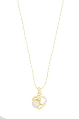 Heart CZ 18K Gold Brass American Diamond Pearl Necklace Pendant Chain Set Girls Women 2