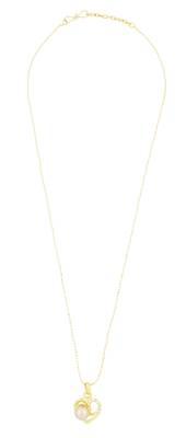 Heart CZ 18K Gold Brass American Diamond Pearl Necklace Pendant Chain Set Girls Women 3