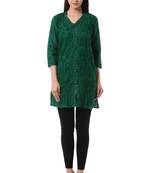 Green embroidered Pure Cotton stitched kurti
