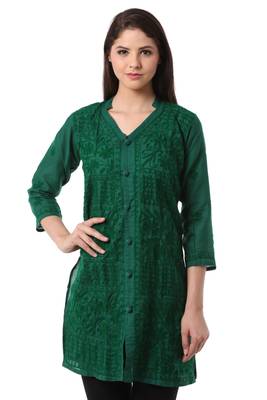 Green embroidered Pure Cotton stitched kurti 2