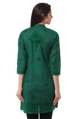 Green embroidered Pure Cotton stitched kurti 3