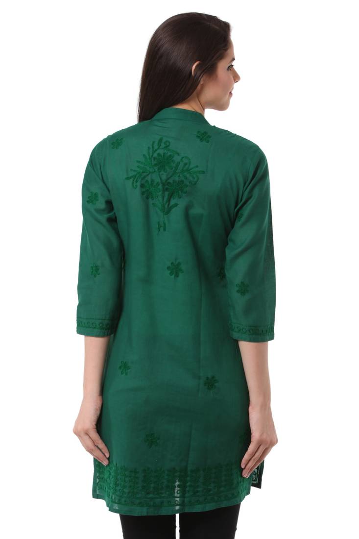 Green embroidered Pure Cotton stitched kurti