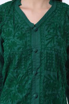 Green embroidered Pure Cotton stitched kurti 4