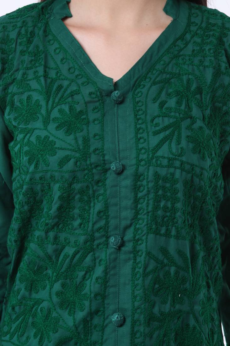 Green embroidered Pure Cotton stitched kurti