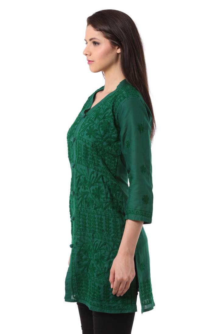 Green embroidered Pure Cotton stitched kurti