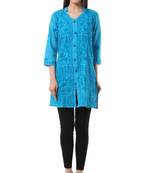 Blue embroidered Pure Cotton stitched kurti