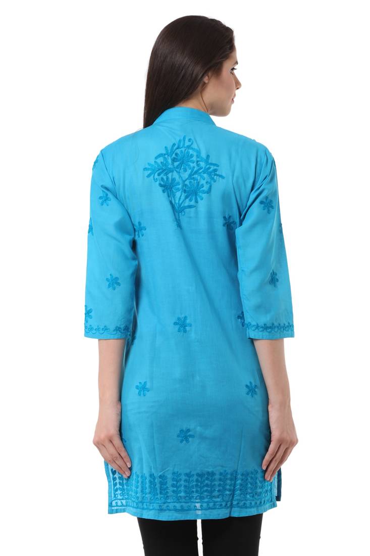 Blue embroidered Pure Cotton stitched kurti