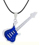 Funky Music Guitar Blue Surgical Stainless Steel Pendant Necklace Chain For Boys Men