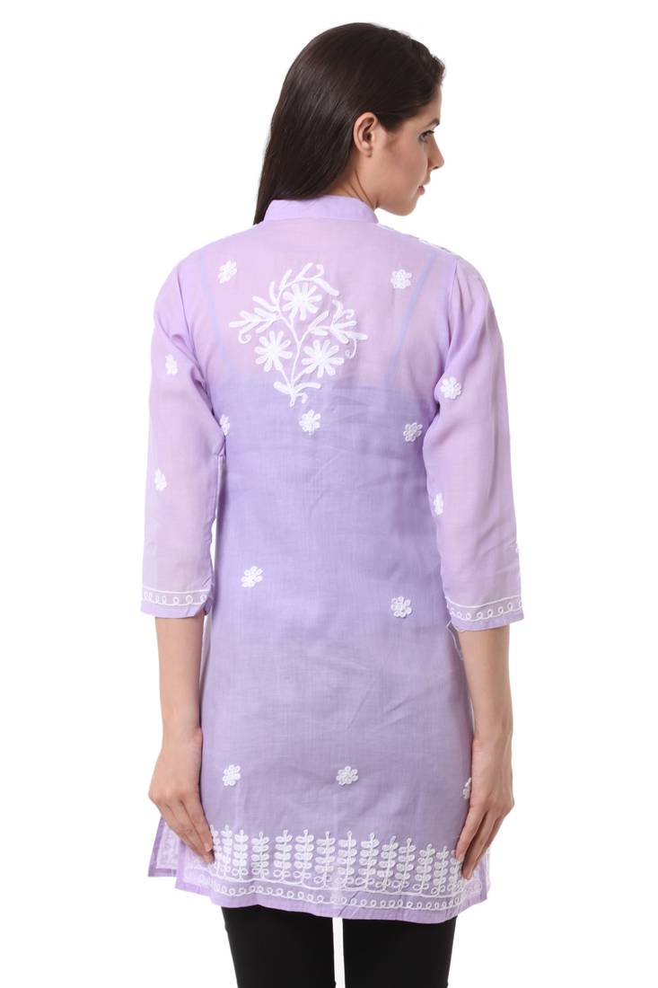 Purple embroidered Pure Cotton stitched kurti