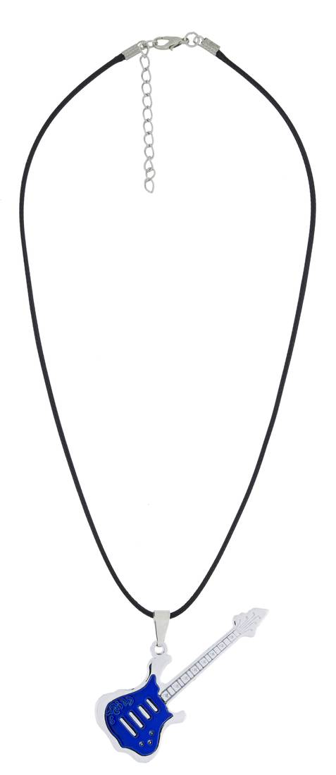 Funky Music Guitar Blue Surgical Stainless Steel Pendant Necklace Chain For Boys Men