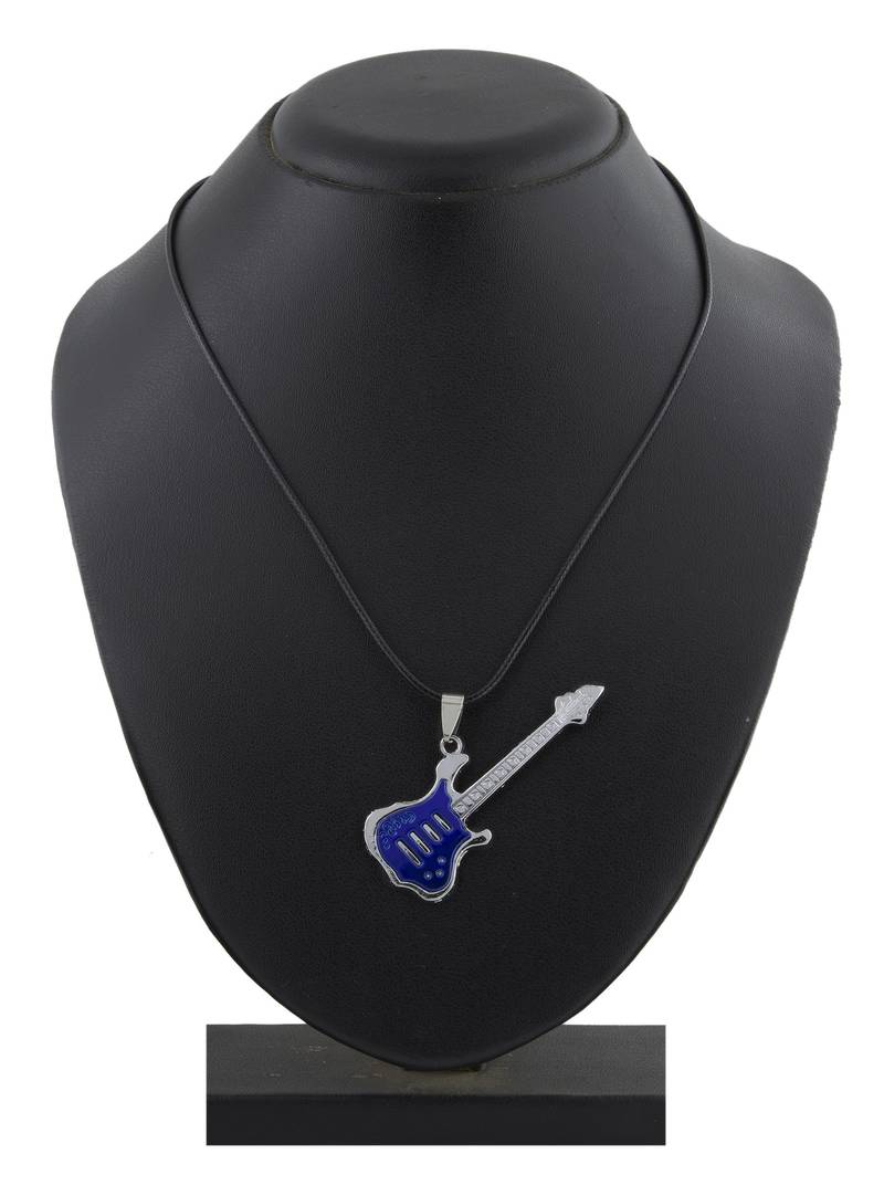 Funky Music Guitar Blue Surgical Stainless Steel Pendant Necklace Chain For Boys Men