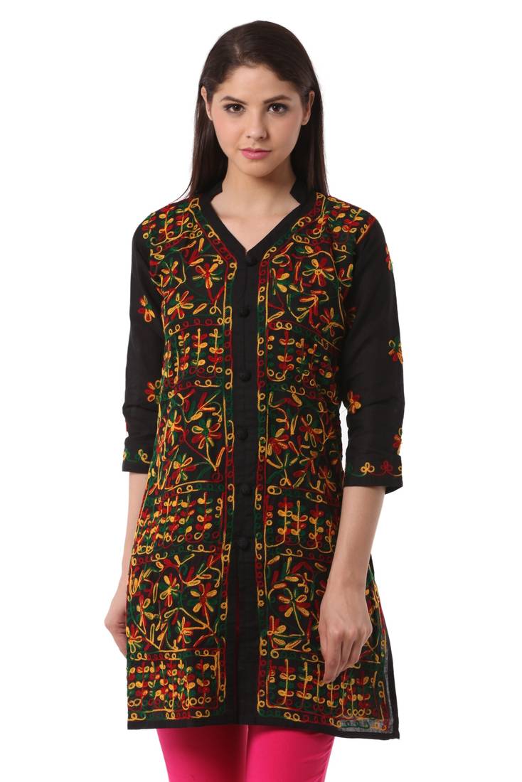 Multicolor embroidered Pure Cotton stitched kurti