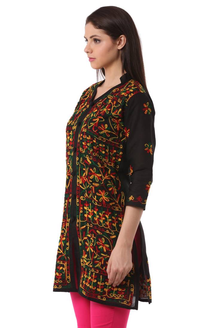 Multicolor embroidered Pure Cotton stitched kurti