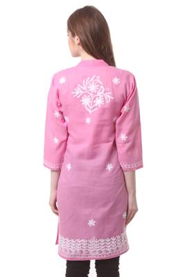 Pink embroidered Pure Cotton stitched kurti 3