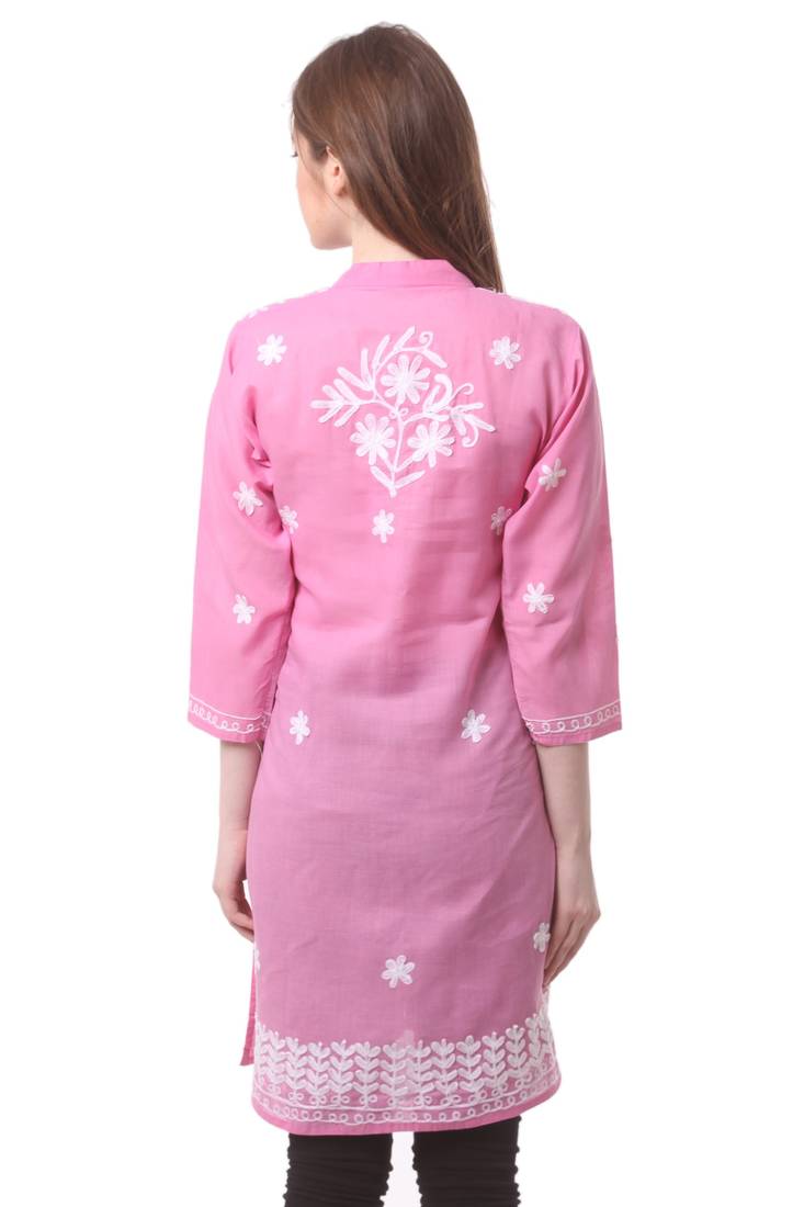 Pink embroidered Pure Cotton stitched kurti