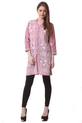 Pink embroidered Pure Cotton stitched kurti 1