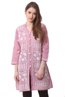 Pink embroidered Pure Cotton stitched kurti 2