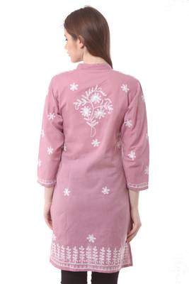 Pink embroidered Pure Cotton stitched kurti 3