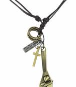 Hip Hop Punk Pipe Wrench Cross Bronze Vintage Dog Tag Leather Pendant Chain For Boys Men