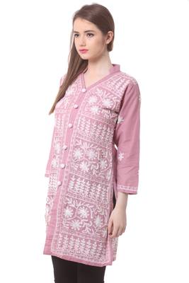 Pink embroidered Pure Cotton stitched kurti 5