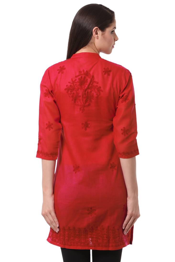 Red embroidered Pure Cotton stitched kurti