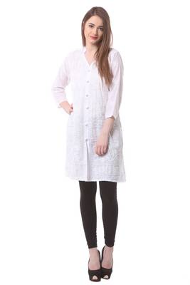 White embroidered Pure Cotton stitched kurti 1