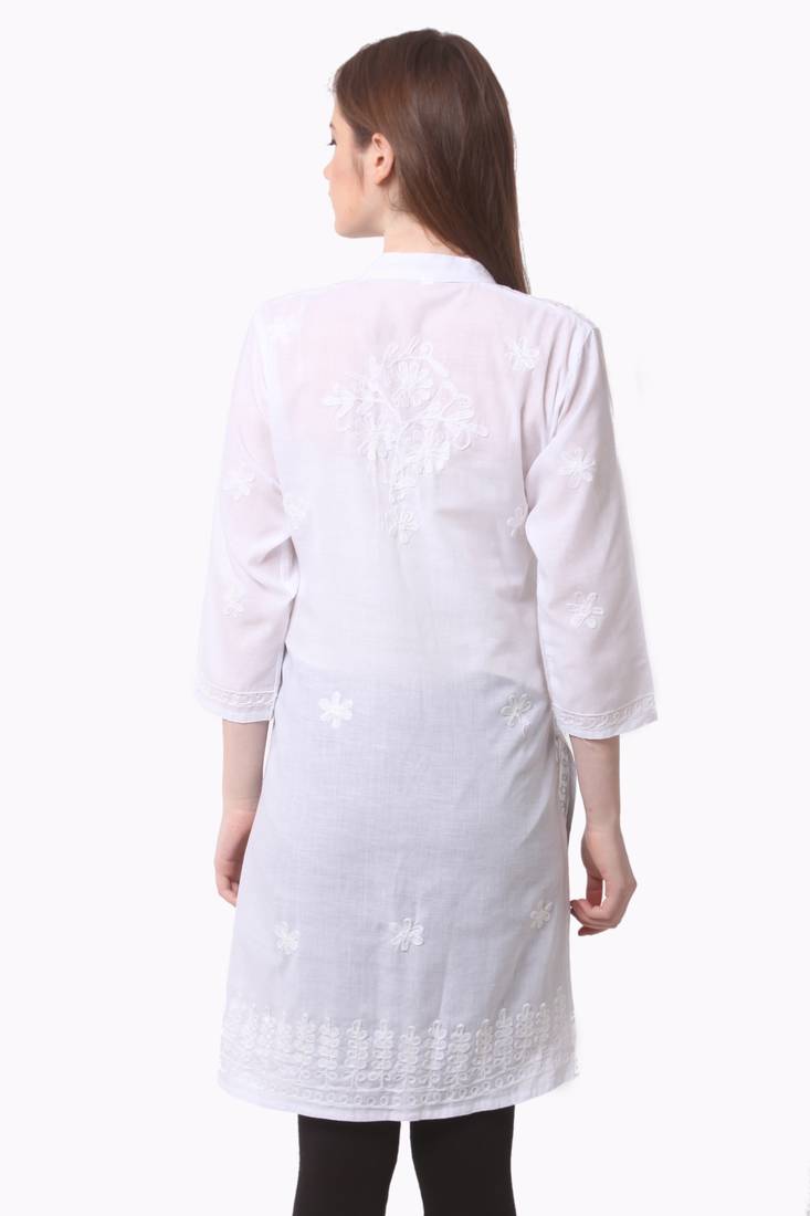 White embroidered Pure Cotton stitched kurti