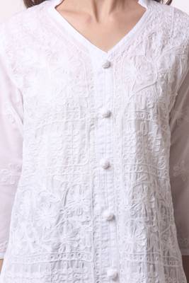 White embroidered Pure Cotton stitched kurti 4
