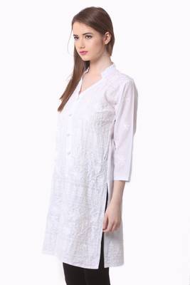White embroidered Pure Cotton stitched kurti 5