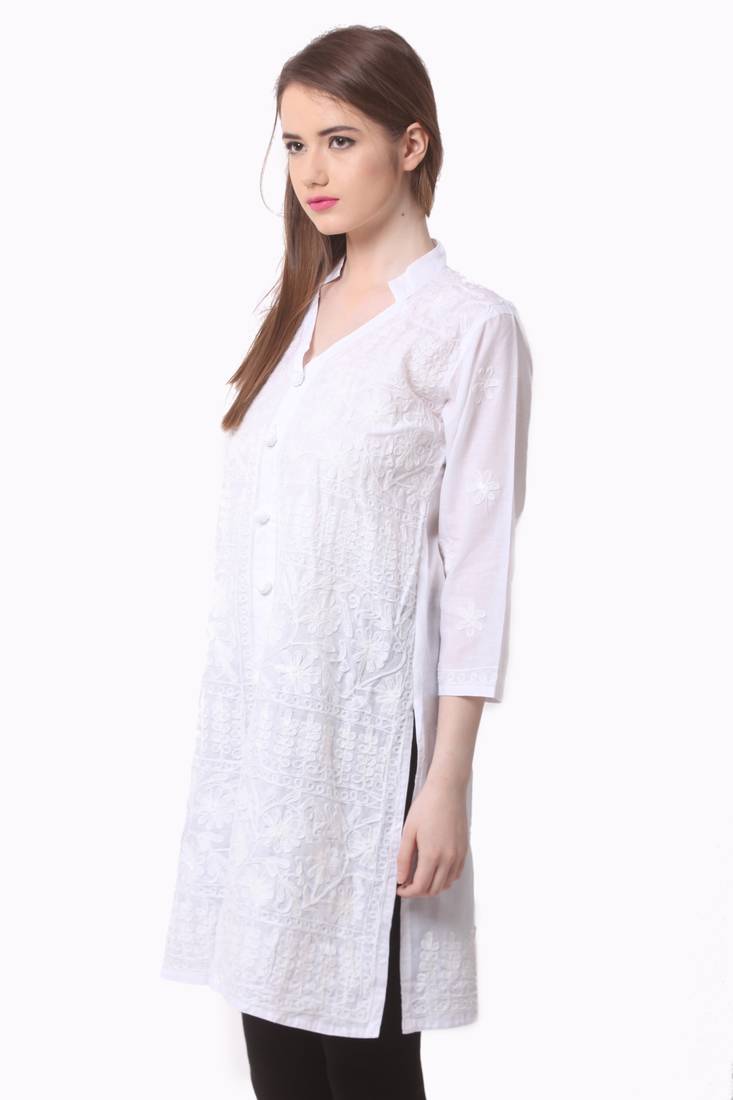White embroidered Pure Cotton stitched kurti