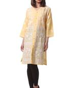 Yellow embroidered Pure Cotton stitched kurti