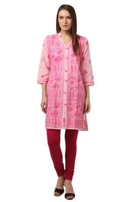 Pink embroidered Pure Cotton stitched kurti 1