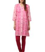 Pink embroidered Pure Cotton stitched kurti