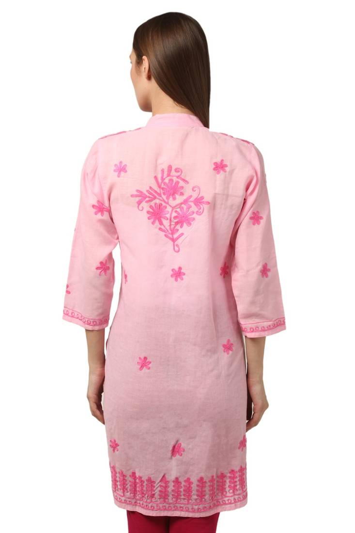 Pink embroidered Pure Cotton stitched kurti