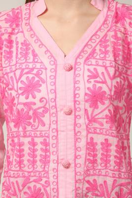 Pink embroidered Pure Cotton stitched kurti 4