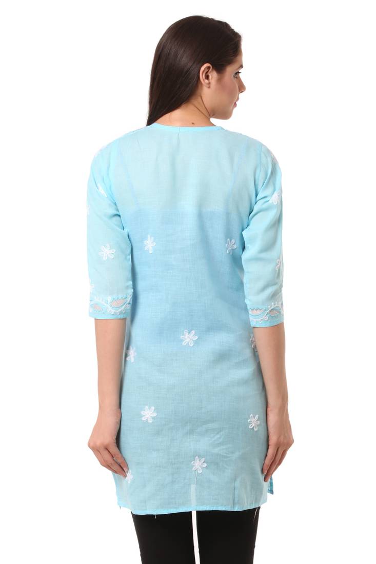 Blue embroidered Pure Cotton stitched kurti