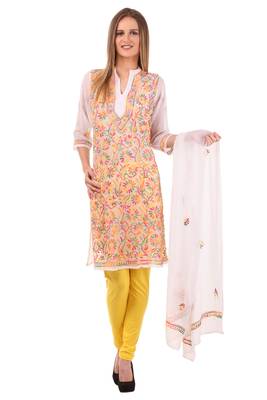 White embroidered Faux Georgette stitched kurti 1