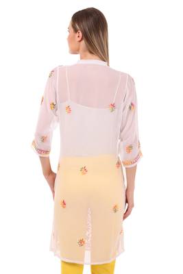 White embroidered Faux Georgette stitched kurti 3