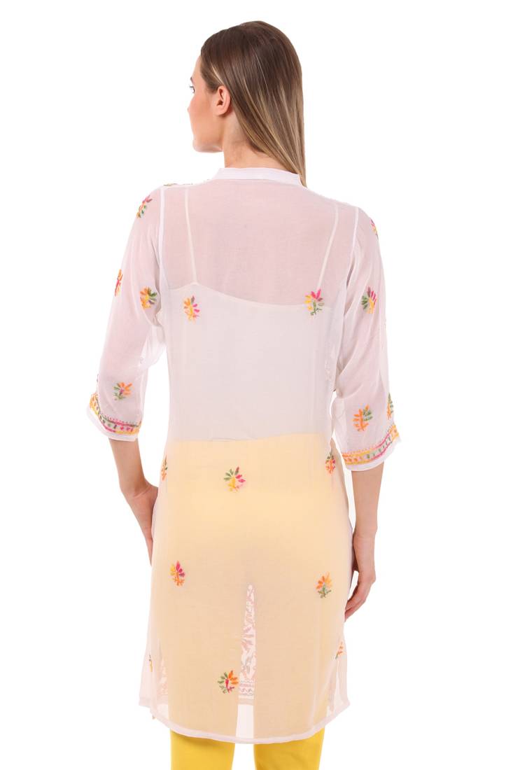 White embroidered Faux Georgette stitched kurti