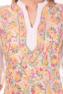 White embroidered Faux Georgette stitched kurti 4